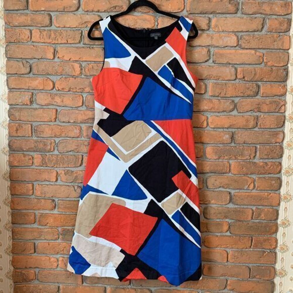 The Limited Dress Size 12 Black Blue Orange‎ Geometric Colorblock Midi Sheath
